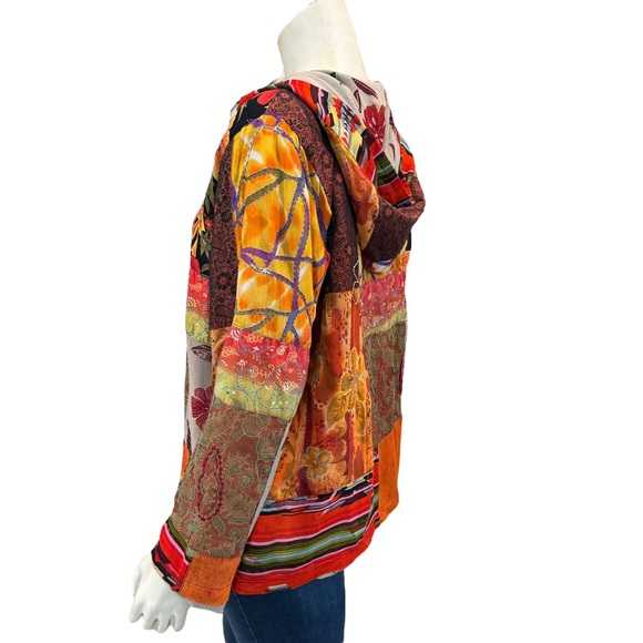 Chico’s Silk Blend Embroidered Patchwork Hooded Jacket - Picture 5 of 13